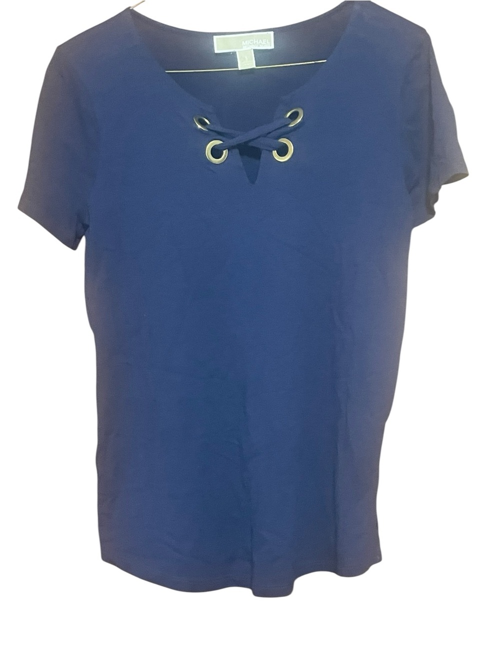 Michael Kors Navy Short Sleeve Lace-Up Front Top